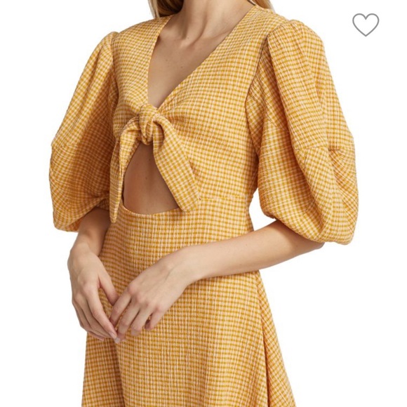 RHODE Ginny tie front  cut out plaid  women’s midi dress sunflower size 2 NWT - Picture 2 of 11